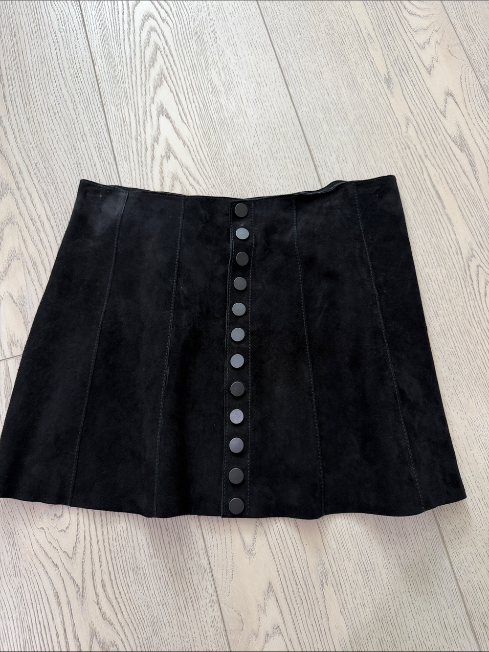 Zara Black Button-Front Suede-Look Mini Skirt